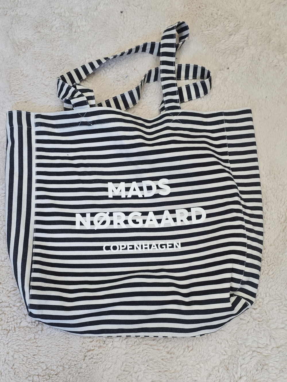 Mads Norgaard Black & White Striped Tote with Logo